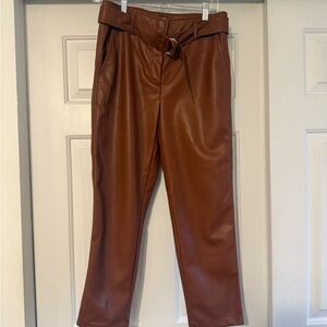 LOFT Brown Faux Leather Belted Pants